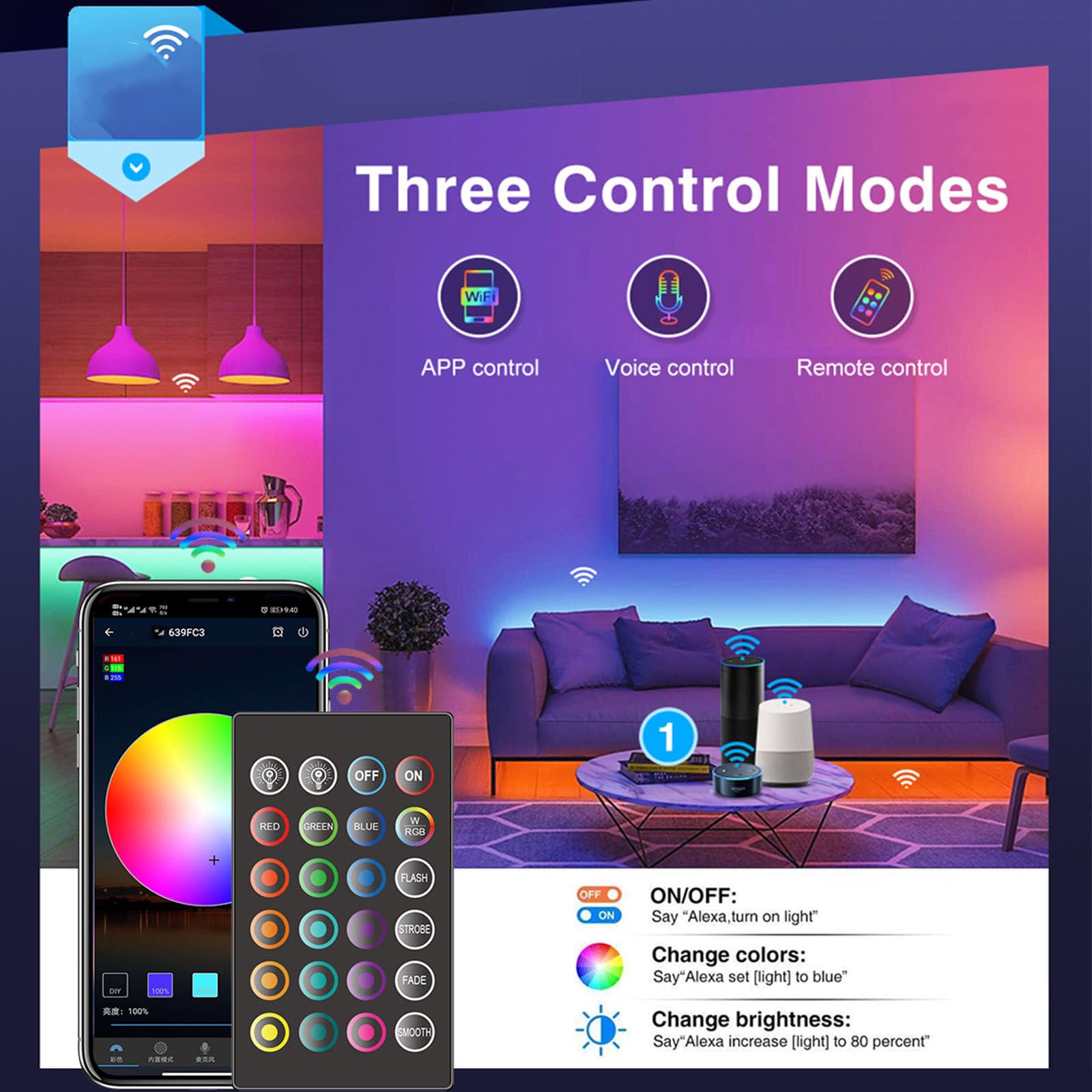Tira de Luces LED WiFi 5050 RGD, Juego de Tiras de Luces mágicas, aplicación de iluminación LED, Control Remoto, IP20, Producto Inteligente Resistente al Agua,30m