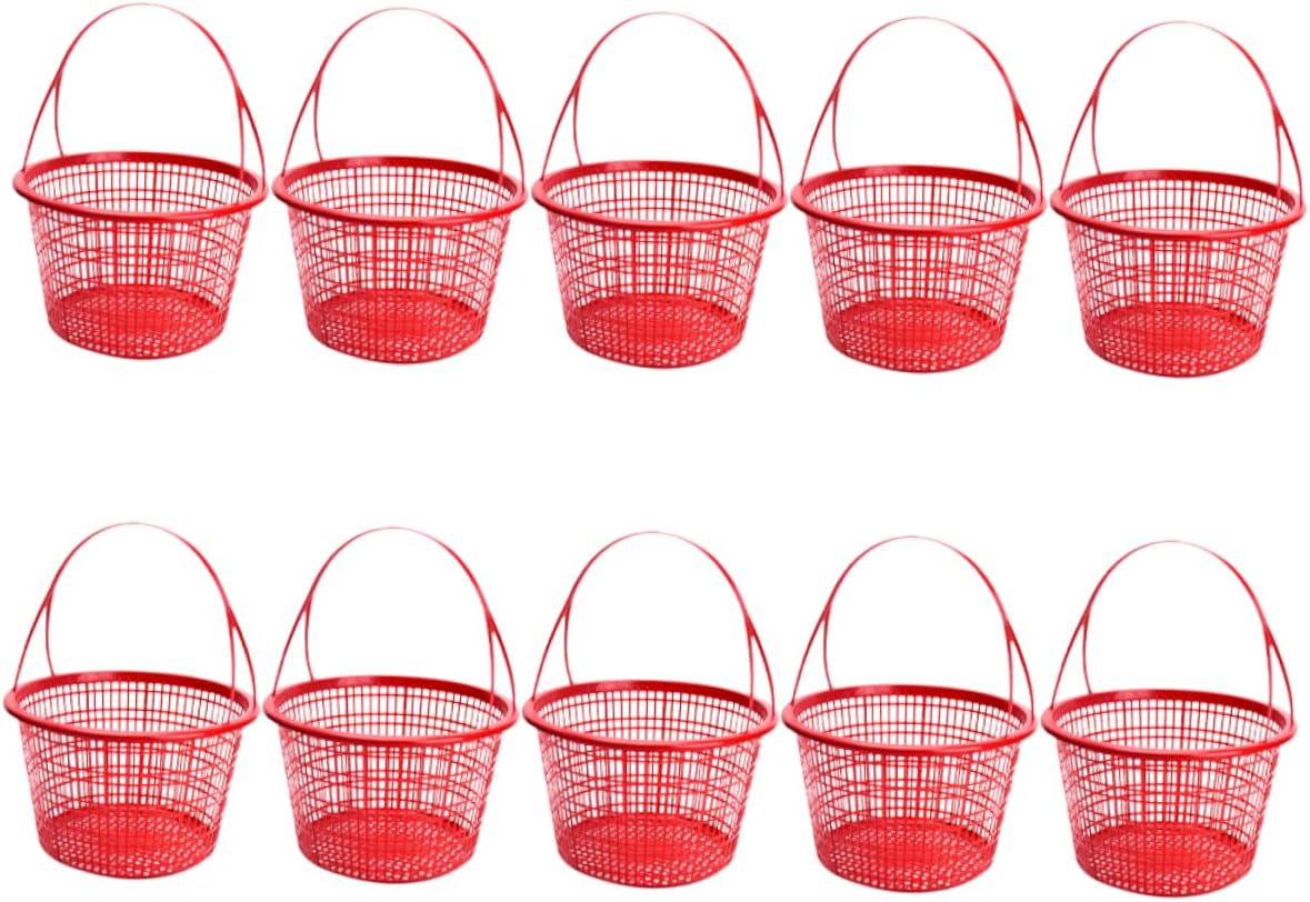HEMOTON Small Fruit Picking Basket 10pcs Red Berry Basket Handle Versatile for Strawberries Blueberries Cherries