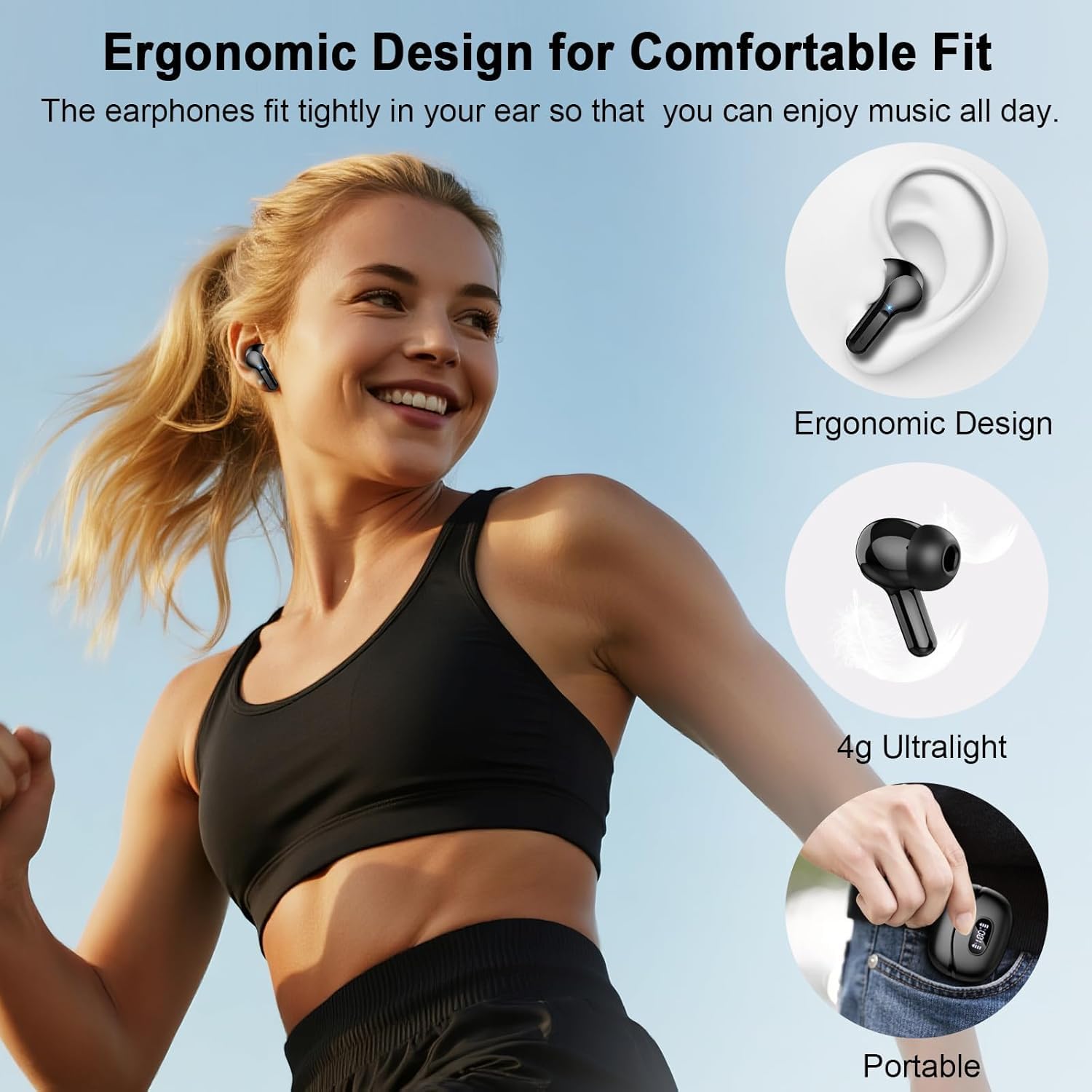 Wireless Earbuds, Bluetooth Headphones 5.4 HiFi Stereo, Ear Buds with 4 ENC Noise Cancelling Mics, 48H Bluetooth Earbuds with Dual LED Display, IP7 Waterproof in Ear Earphones for Android iOS, Silver