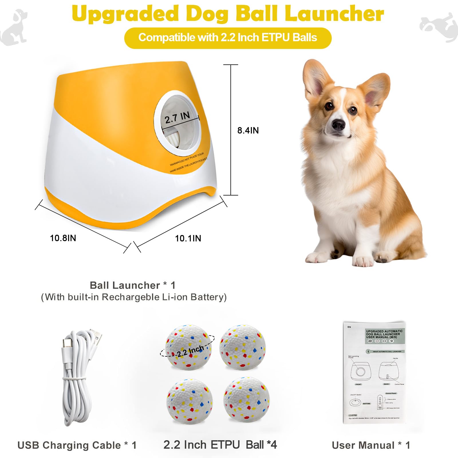 Automatic Dog Ball Launcher for Samll to Medium Dogs, Upgraded Interactive Toy Balls Thrower, Distance Adjustable Mental Stimulating Dog Toys with 4 Etpu Balls 2.2 Inch (Orange) - image 5