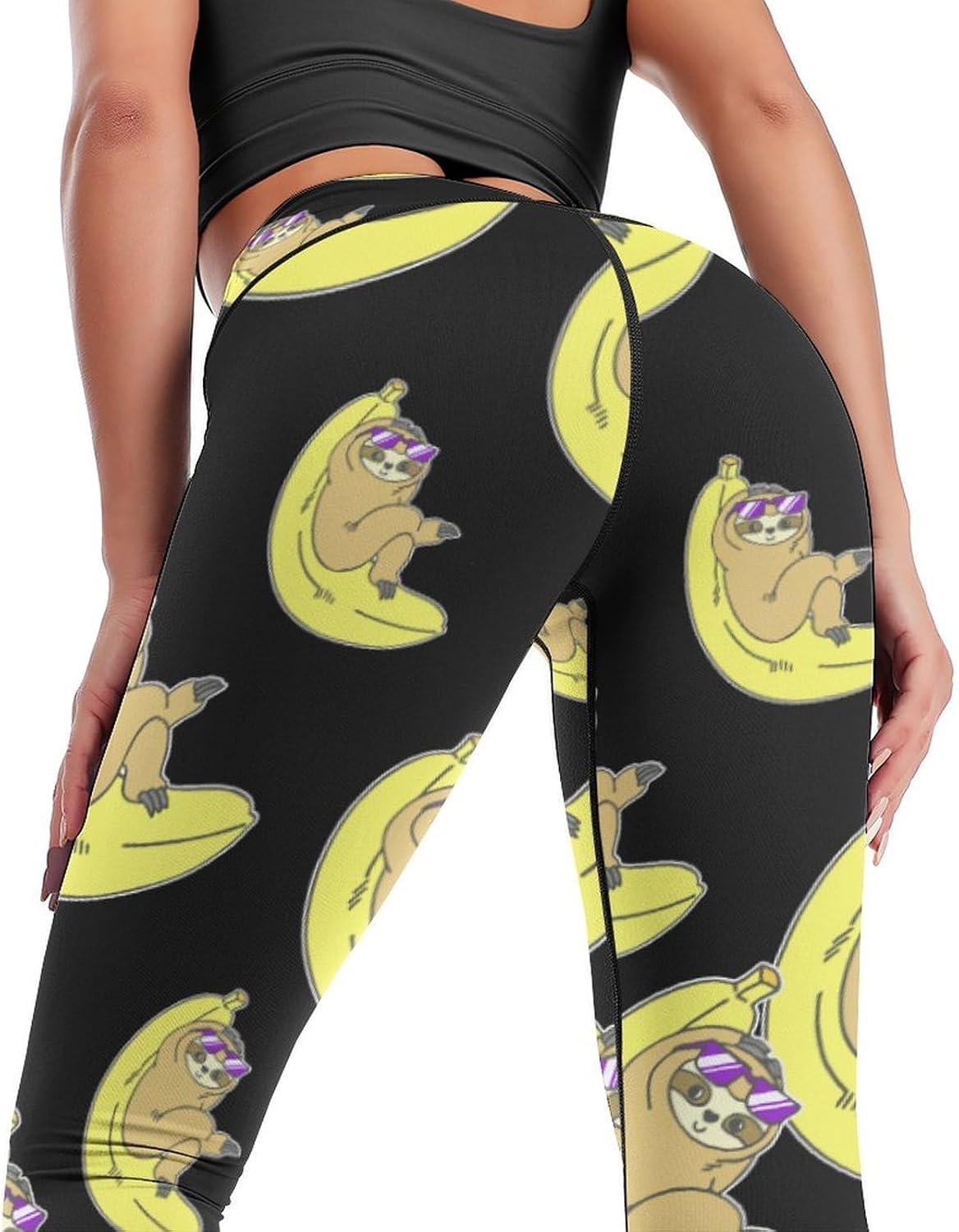 Funny Banana Sloth Yoga Pants Women High Waisted Leggings Workout Athletic Lounge Pant