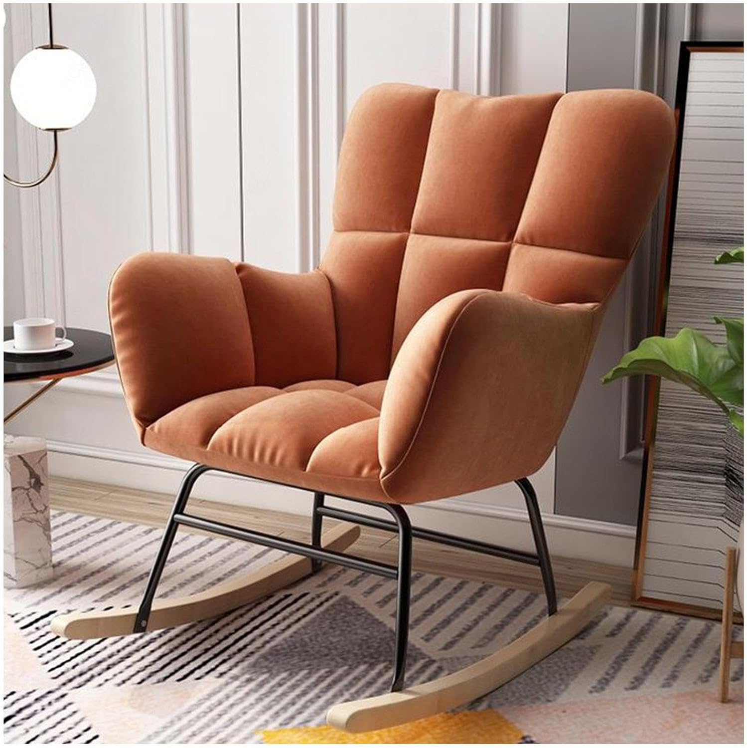 Nursery Rocker, with High Backrest Armchair Comfy Side Silla Mecedora Para Adulto for Living Room Bedroom Balcony Offices,Brown