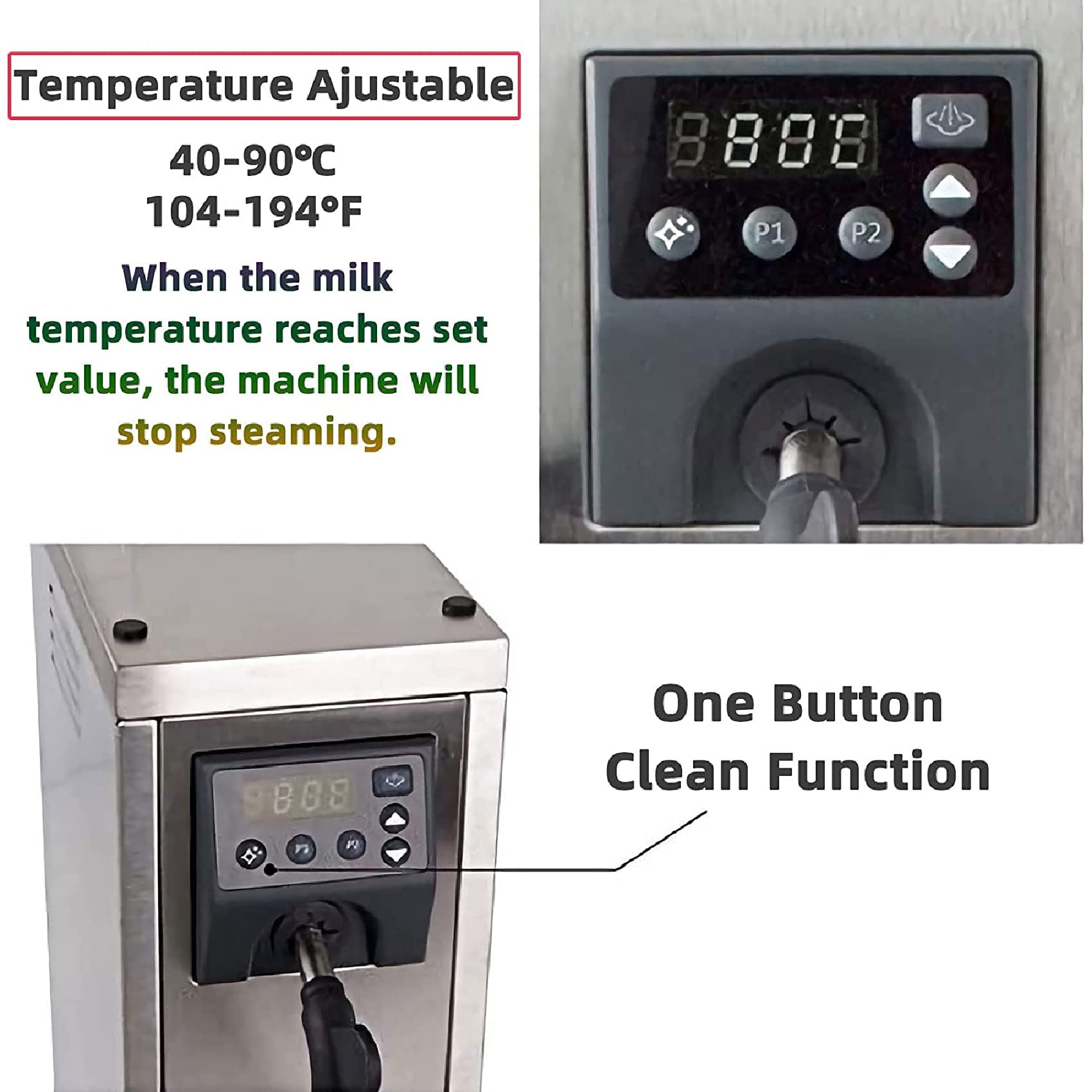 Elektryczny spieniacz do mleka, automatyczny parowar do kawy 1450 W, z wyświetlaczem LED, regulowana temperatura 40°C-90°C, doskonała pianka mleczna