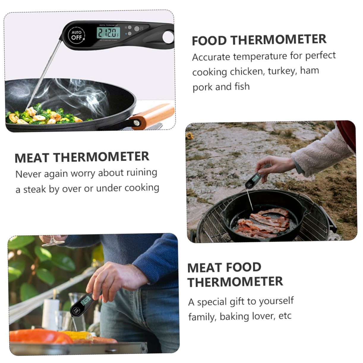TOPBATHY Lot De 2 Thermomètres À Viande Numériques Pliables - Alimentaire À Lecture Instantanée Pour Barbecue Cuisine Restaurant Usage Domestique