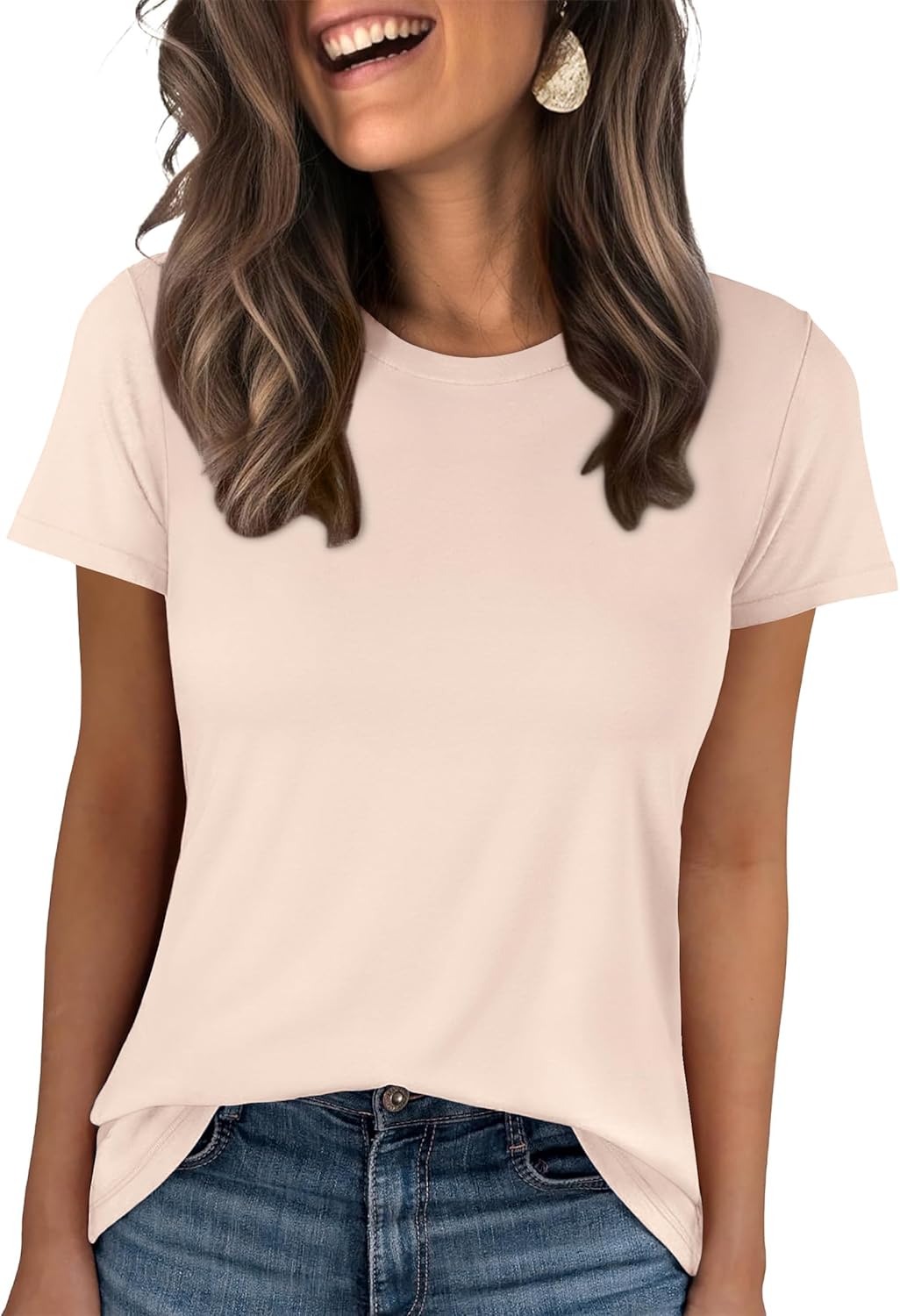 ANRABESS Women Short Sleeve Tops Summer Basic Tee Wrinkle-Free Trendy Cute T Shirts 2026 Spring Business Casual Outfits