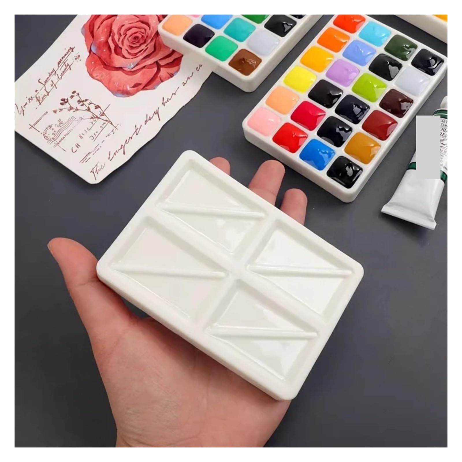 Paleta de Pintura para cerámica Paleta de cerámica vacía, Paleta Acuarela, Bandeja Pintura 18/24 Rejillas, Suministros Arte portátiles for Viaje Artista(24girds)