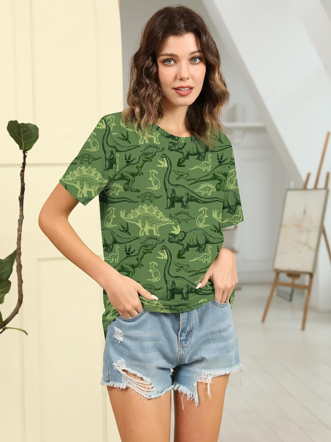 RMCMS Women Dinosaur Shirt Summer Cute Tops Dino Graphic Tees Casual Loose Short Sleeve Blouse - Image 3