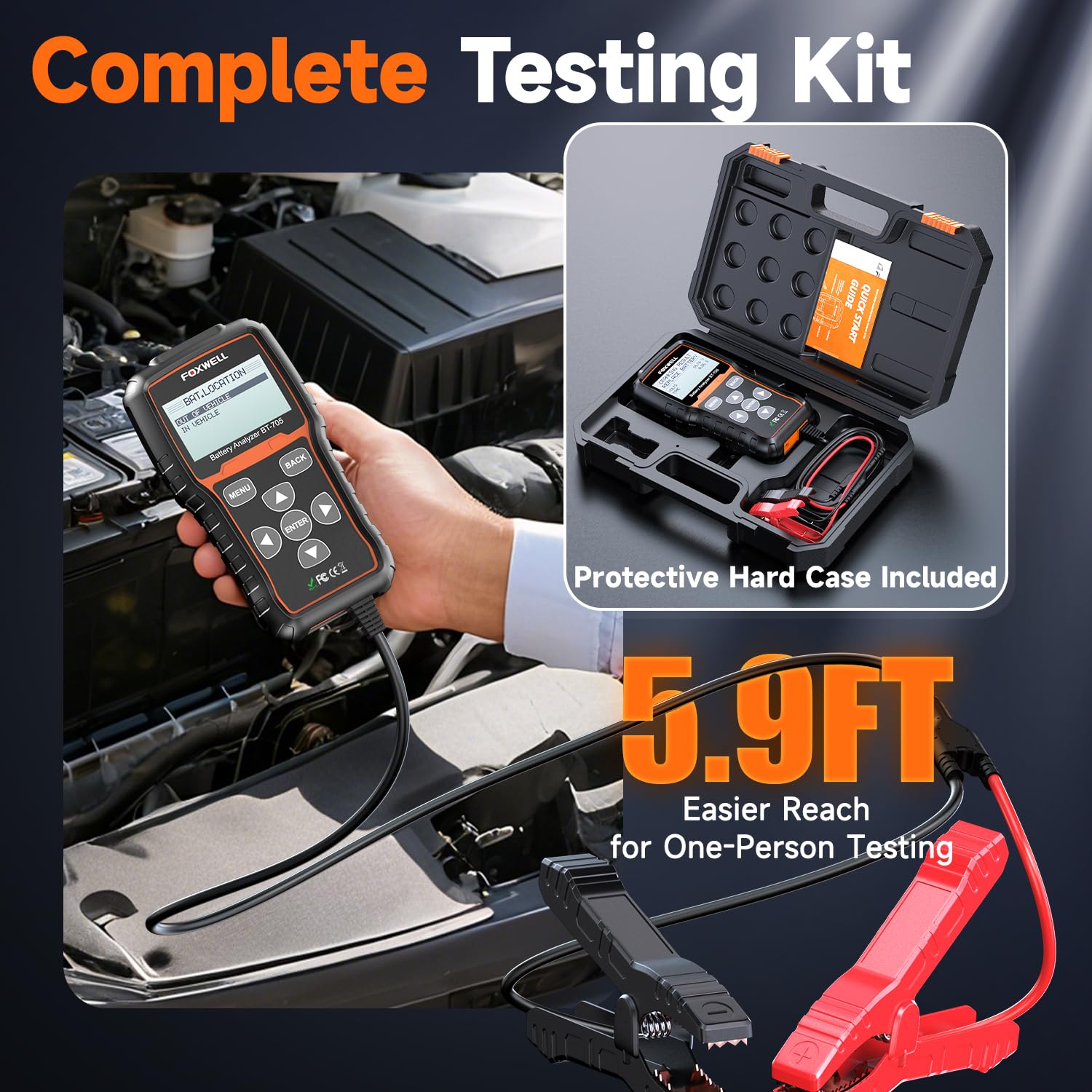 Foxwell Comprobador de batería de Coche, Sistema de Carga, analizador de baterías de Coche y Sistema de Carga/Inicio de 12 V/24 V