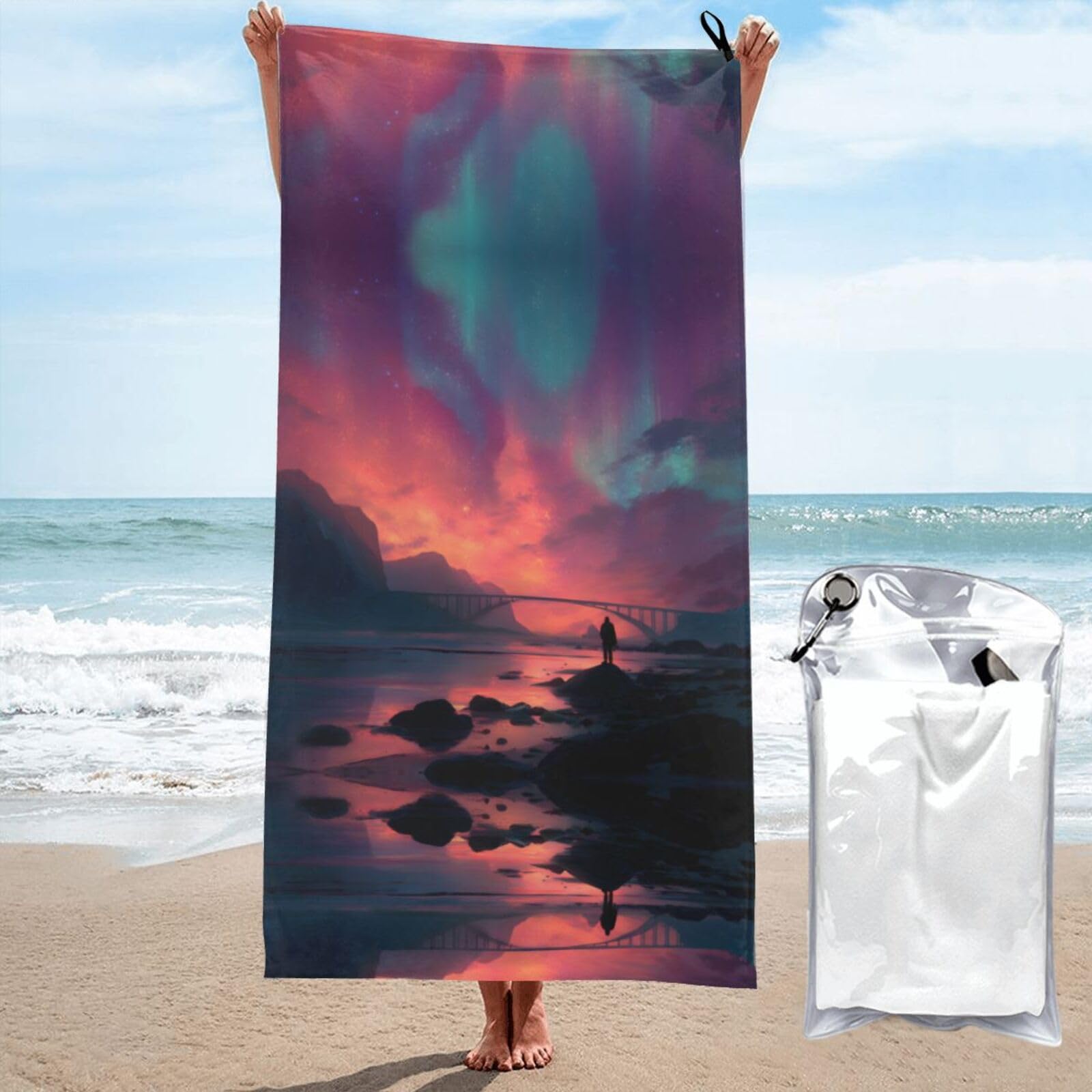 ESNAIUVCD Sunset Glow Print Beach Towel, Microfibre Sauna Towel, Quick-Drying Fitness Towel, Lightweight And Thin Portable Sauna Towel