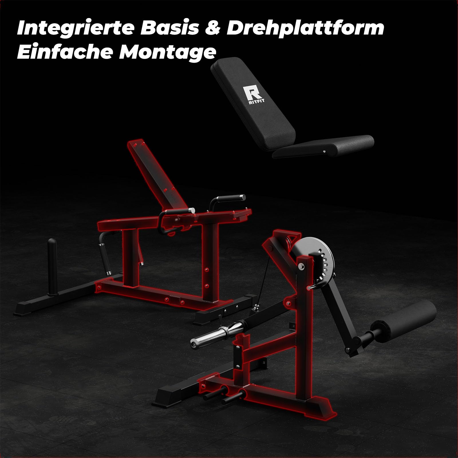RitFit Beinstrecker Beinbeuger Gerät Beinpresse für Zuhause | 4-fach verstellbare Rückenlehne & 12-fach verstellbare Beinstütze, für Oberschenkel Training & Muskelaufbau Beintrainer