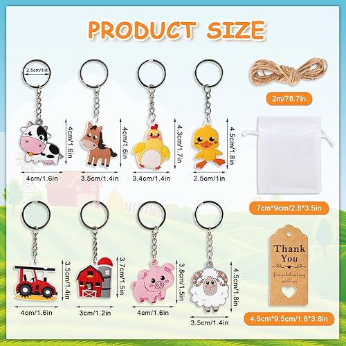 Miniatura 2 de Whaline 73 piezas de recuerdos de fiesta de baby shower, incluyen llaveros de animales de granja, etiquetas de papel kraft de agradecimiento con