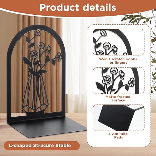 Miniatura 3 de 3 pares de extremos decorativos para libros, sujetalibros de metal, tapón antideslizante resistente para libros pesados, soportes para estantes para