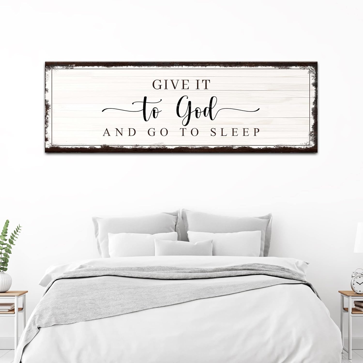 Tailored Canvases Christian Wall Art Decor - Religious Bible Verses Sign for Gifts, Home, Living Room & Bedroom - Inspirational Scripture Quotes Signs Family Faith - Give it to God and Go to Sleep, 36"L x 12"W Grunge Brown Give it to God and Go to Sleep
