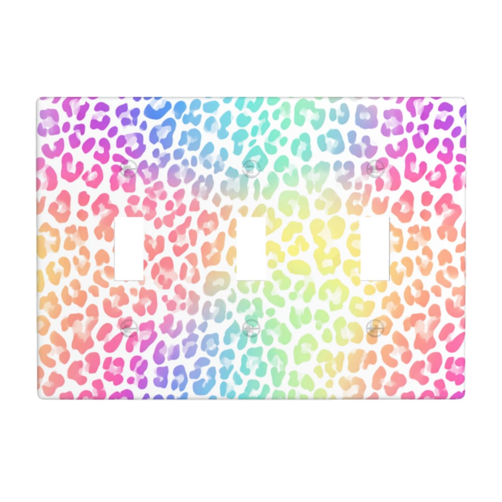 Gradient Rainbow Color Leopard Spots Light Switch Covers 3 Gang Triple Toggle Wall Plate Switchplate Electrical Faceplate for Bathroom Kitchen Bedroom Decor