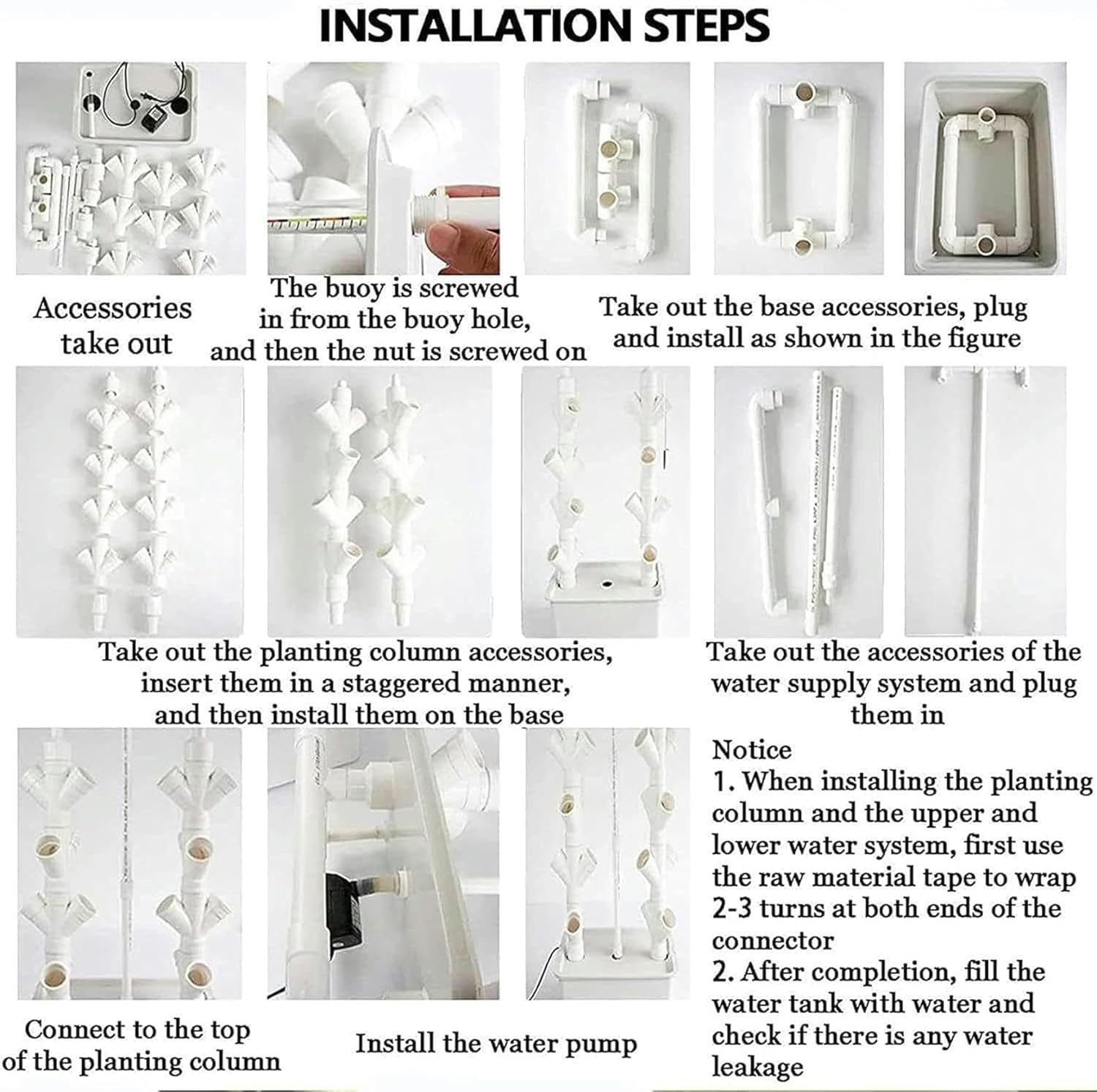 Hydroponics Tower Garden, Hydroponic Culture System, for Herbs, Fruits and Indoor Vegetables, 15 -Layer 45 Plants with Moisturizing Pump, Adapter, Network Pots