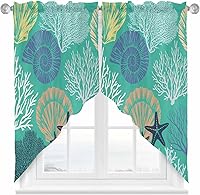 Vista 18 de Cenefa de amarre para ventanas, cortinas náuticas costeras de coral oceánico, cenefas con bolsillo para barra, tratamientos para ventanas