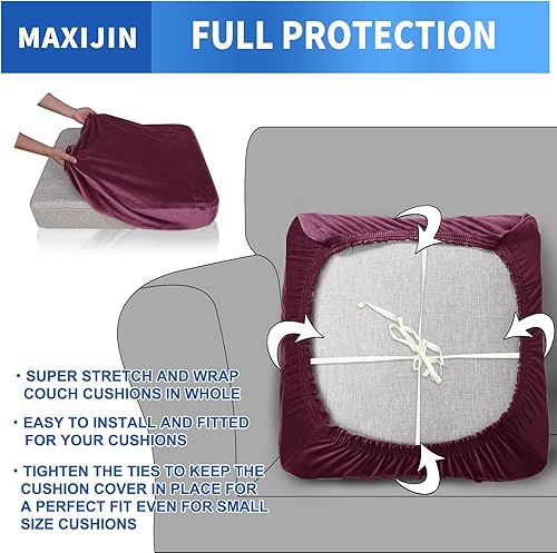 Miniatura 4 de MAXIJIN Fundas de cojín elásticas de terciopelo ajustables para sofá, fundas de cojín de asiento de sofá para cojines individuales con parte