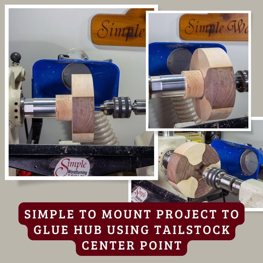 Simple Woodturning Tools Glue Hub with Threads to Hold Wood Blanks, optional hardwood waste block, Aluminum, Threaded (1.25"-8 Threads with Waste Block)