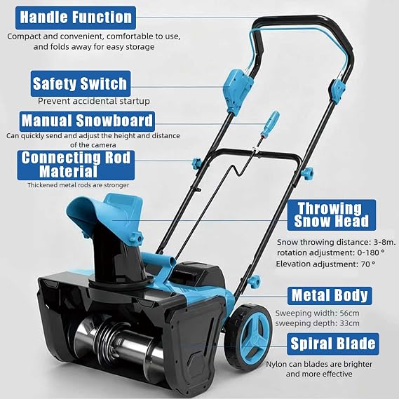Snow blower cordless Corded Snow Shovel, 2 X 4.0ah Batteries, Snow Thrower, 180° Rotating Chute, 56cm Clearing Width, 3500w Snow Sweeper Clearing Machine, Snow Outdoor Machine For Walkways &