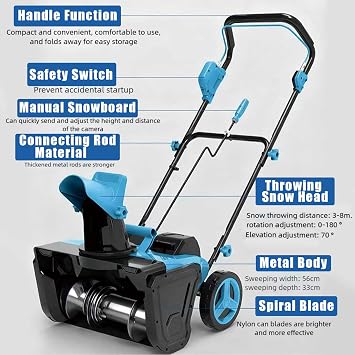 Snow blower cordless Corded Snow Shovel, 2 X 4.0ah Batteries, Snow Thrower, 180° Rotating Chute, 56cm Clearing Width, 3500w Snow Sweeper Clearing Machine, Snow Outdoor Machine For Walkways &