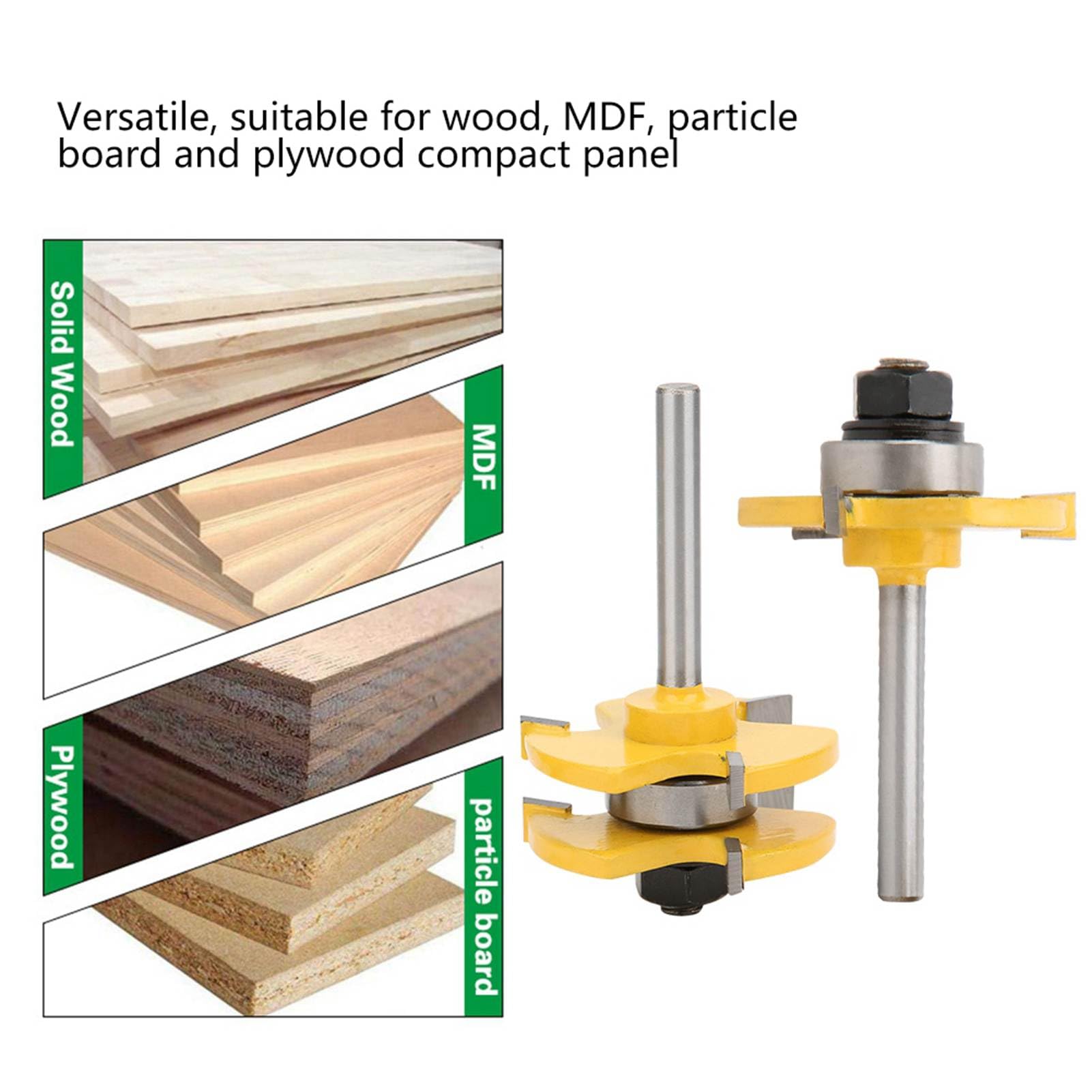 Ensemble de Bits de Routeur en Forme T 2PCS, 3 Dents 1/4 Pouce, Outils Travail du Bois élevé pour le Bois, le MDF, la Planche Particules et contreplaqué avec Lames en Alliage