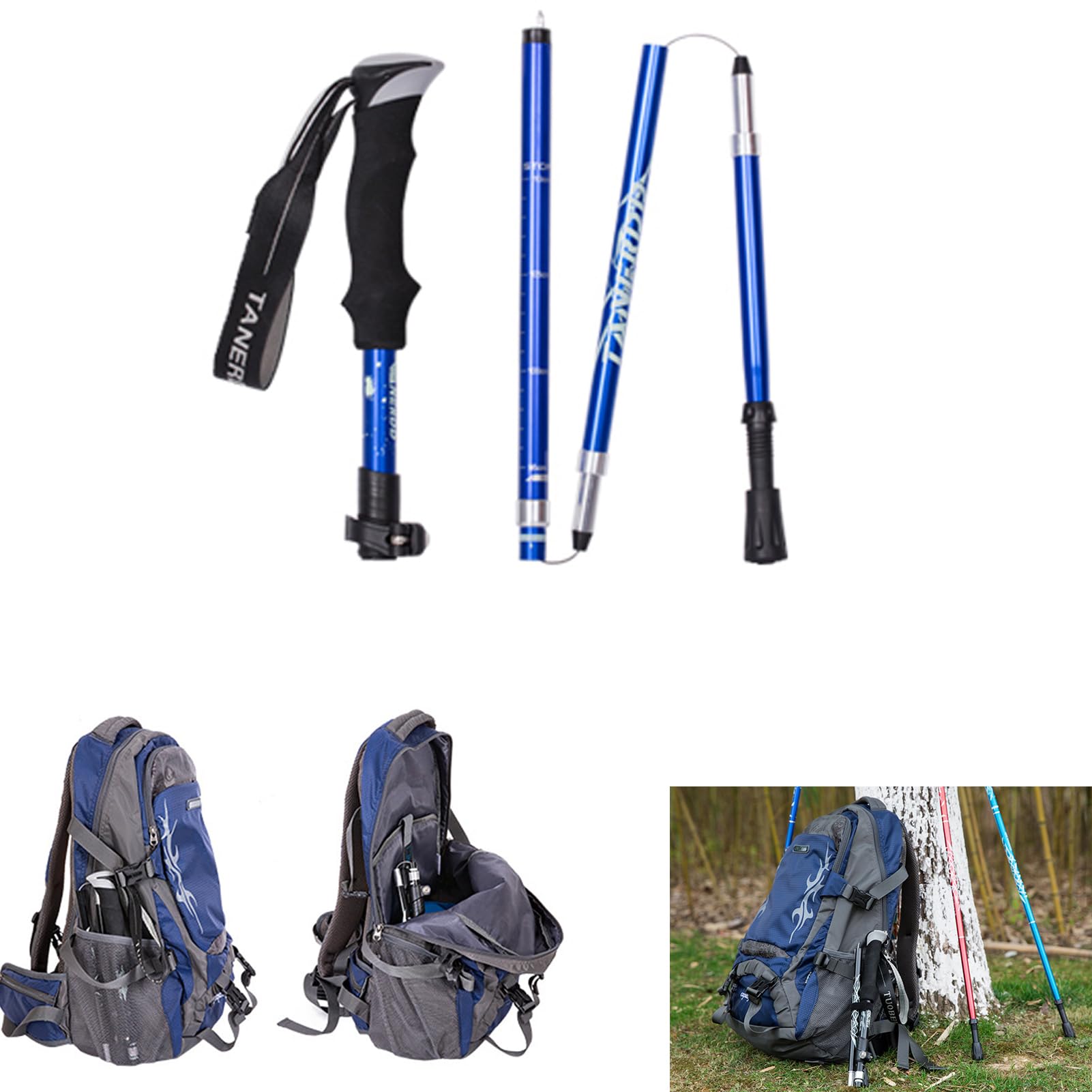 ThreeH Pair of 2 Hiking Poles Trekking Poles Foldable Walking Sticks for Men Women Lightweight Collapsible Climbing Poles for Backpacking Camping Black - Image 4