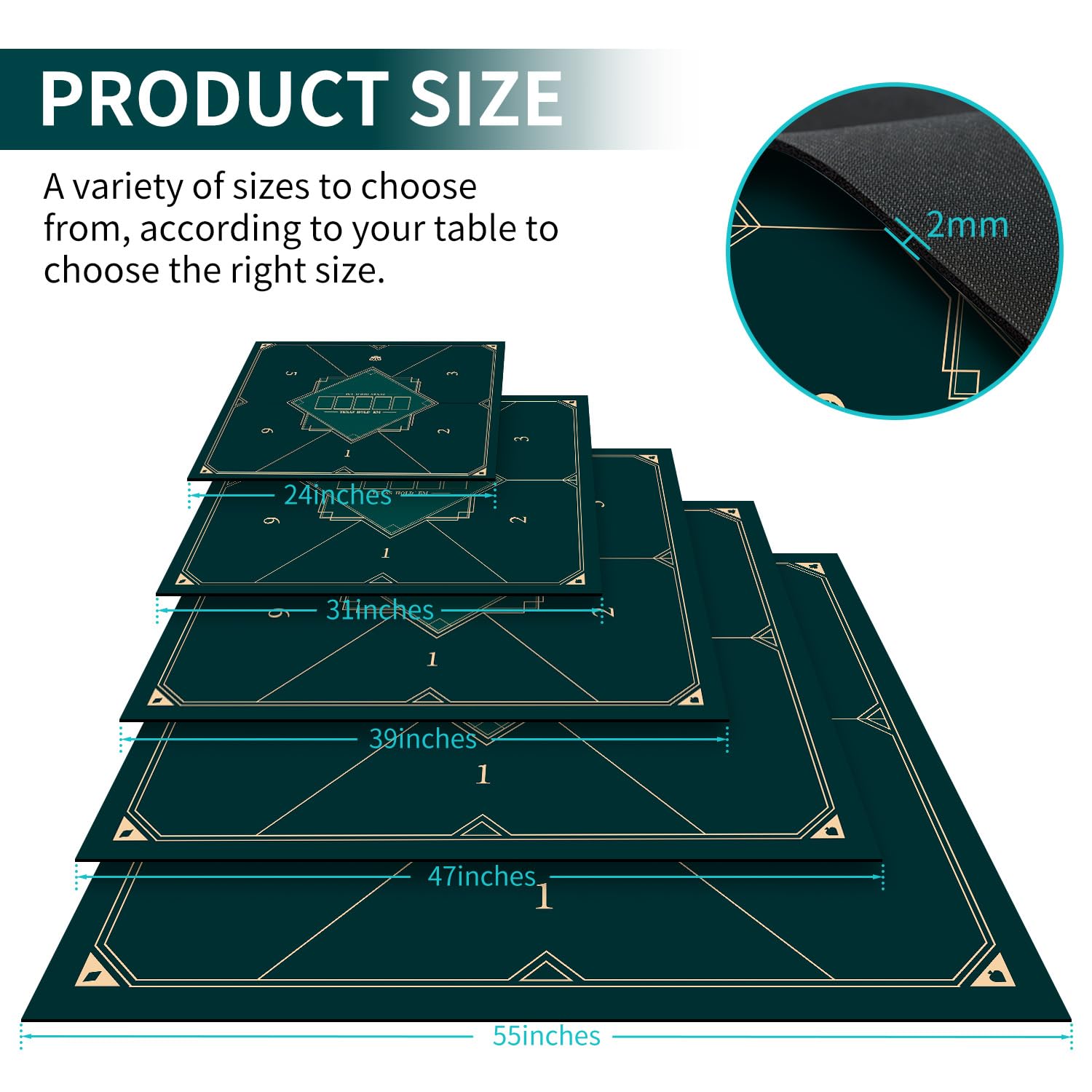 LaiEr 60/80/100/120/140/160cm Square Poker Mat Texas Hold'em Poker Rubber Mat Poker Topper for Tables Folding Portable Poker Table Top Layoutw for Poker Games Blackjack Casino(100 * 100cm FangTuAn1) - Image 2