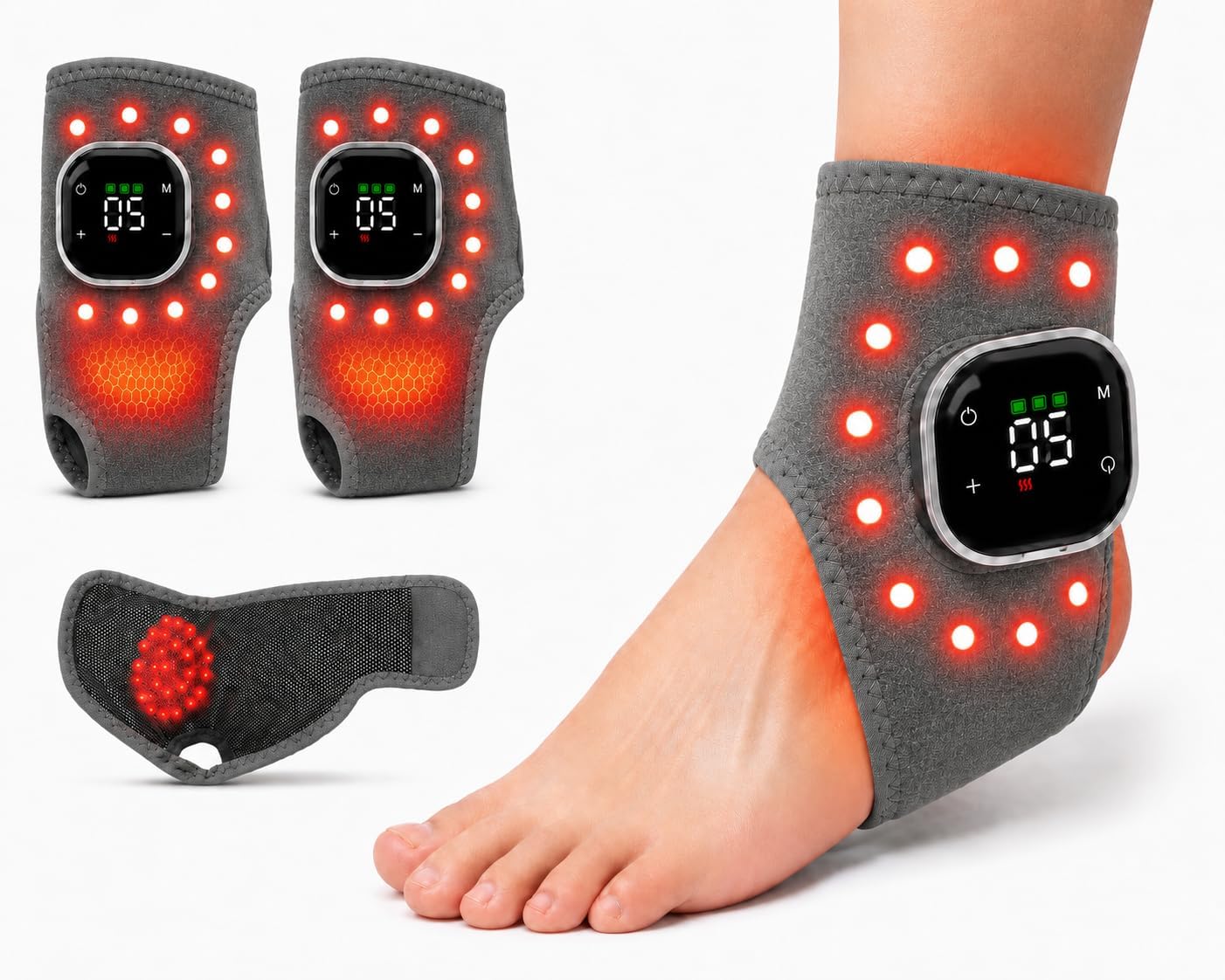 Foot and Ankle Massager with Heat, Red Light & Vibration, 2 Pack