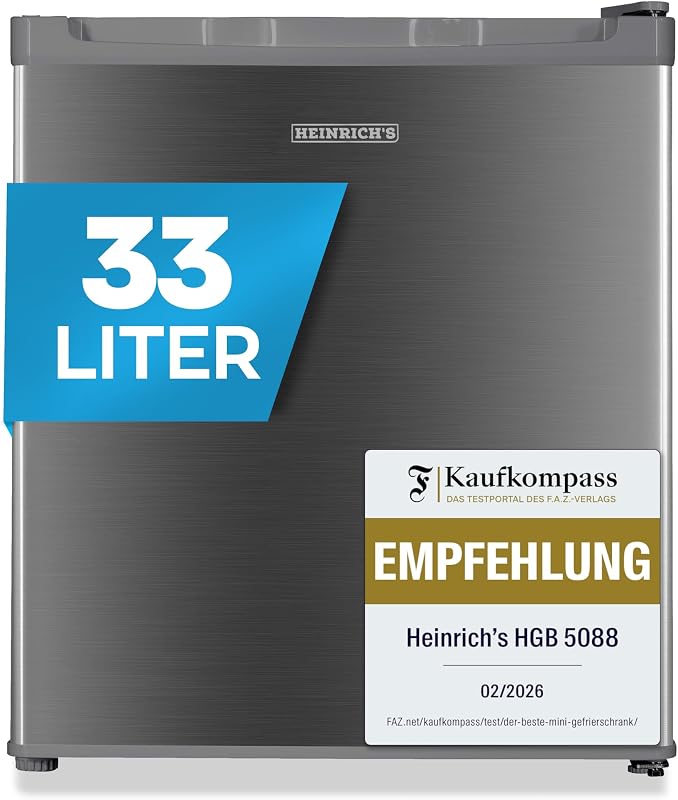 Heinrich´s Mini Gefrierschrank 33L -18°C klein kompakt leise:40db Gefrierbox; wechselbarer Türanschlag; mini Tiefkühltruhe Tiefkühlschrank,perfekt für Büro Camping Outdoor