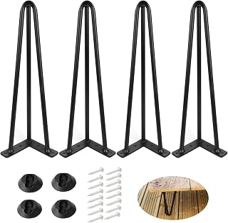 ALXEH 16 Inch Hairpin Table Legs 1/2” Dia 3-Rods Hairpin Feet, DIY Black Hairpin Coffee Table Legs Heavy Duty Metal Furniture Leg for Side Table, Bench and Nightstand, Set of 4
