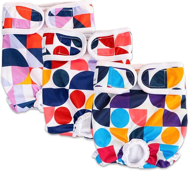 Flying Paws Reusable Female Dog Nappies 3 Pack, Super Absorbent Washable Dog Diapers, Comfortable Pet Diapers Sanitary Panties for Small Medium Large Dogs(Strip,XS)