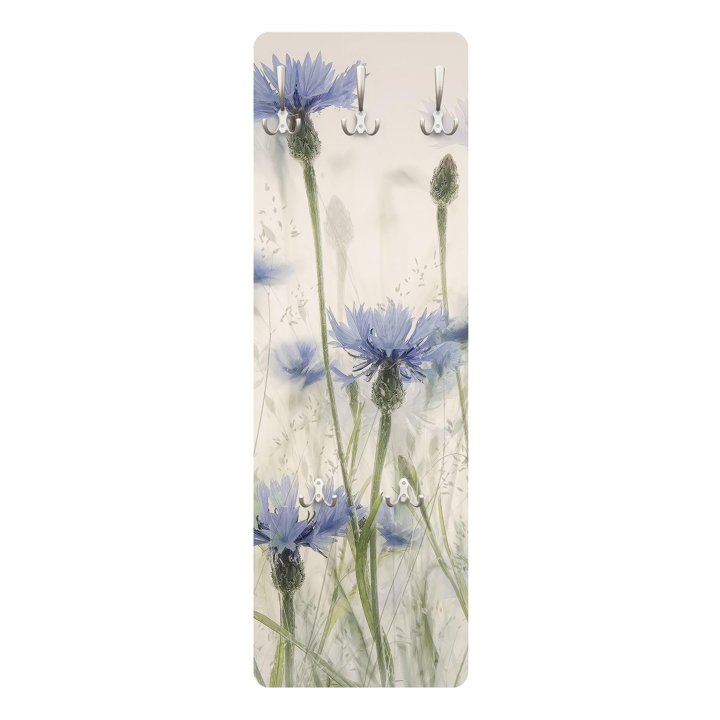 Bilderwelten Garderobe Gräser 105cm x 34cm Blumen Kornblumen Modern Garderobenhaken Garderobenpaneel Flurgarderobe Flur-Möbel Wandgarderobe Holz