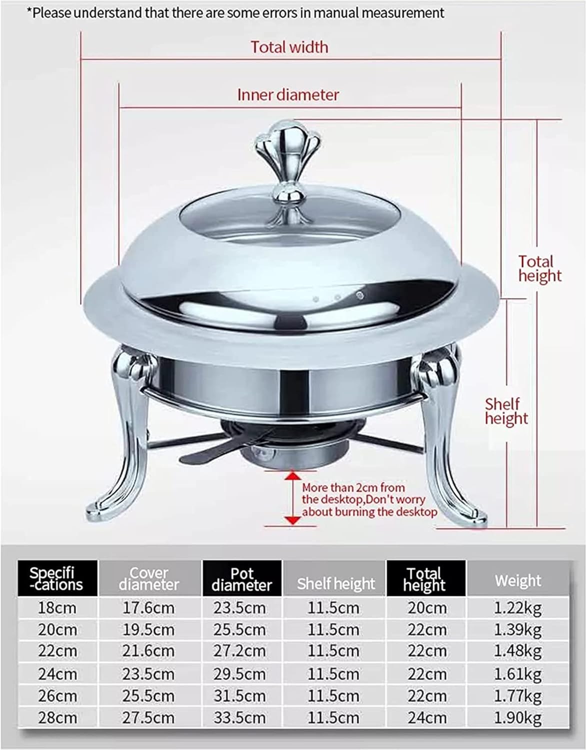 Stainless Steel Chafing Dish Buffet Set with Glass Viewing Lid, Chafers 28Cm Buffet Servers and Warmers for Wedding, Parties, Banquet, Catering Events,Silver (Silver)