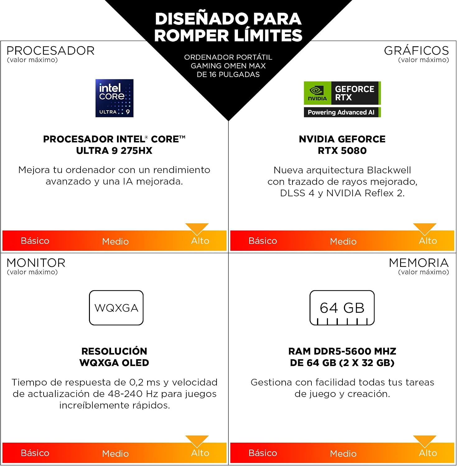 HP OMEN MAX – Ordenador Portátil Gaming de 16″ OLED 240Hz (Ultra 7-255HX, 32GB RAM, 1 TB, NVIDIA GeForce RTX 5070 8GB, FreeDos) Negro – Teclado QWERTY Español 5