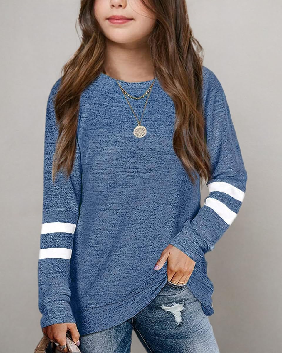 Apbondy Girls Shirts Casual Long Sleeve Crewneck Loose Striped Sweatshirts Pullover Tops - Image 8