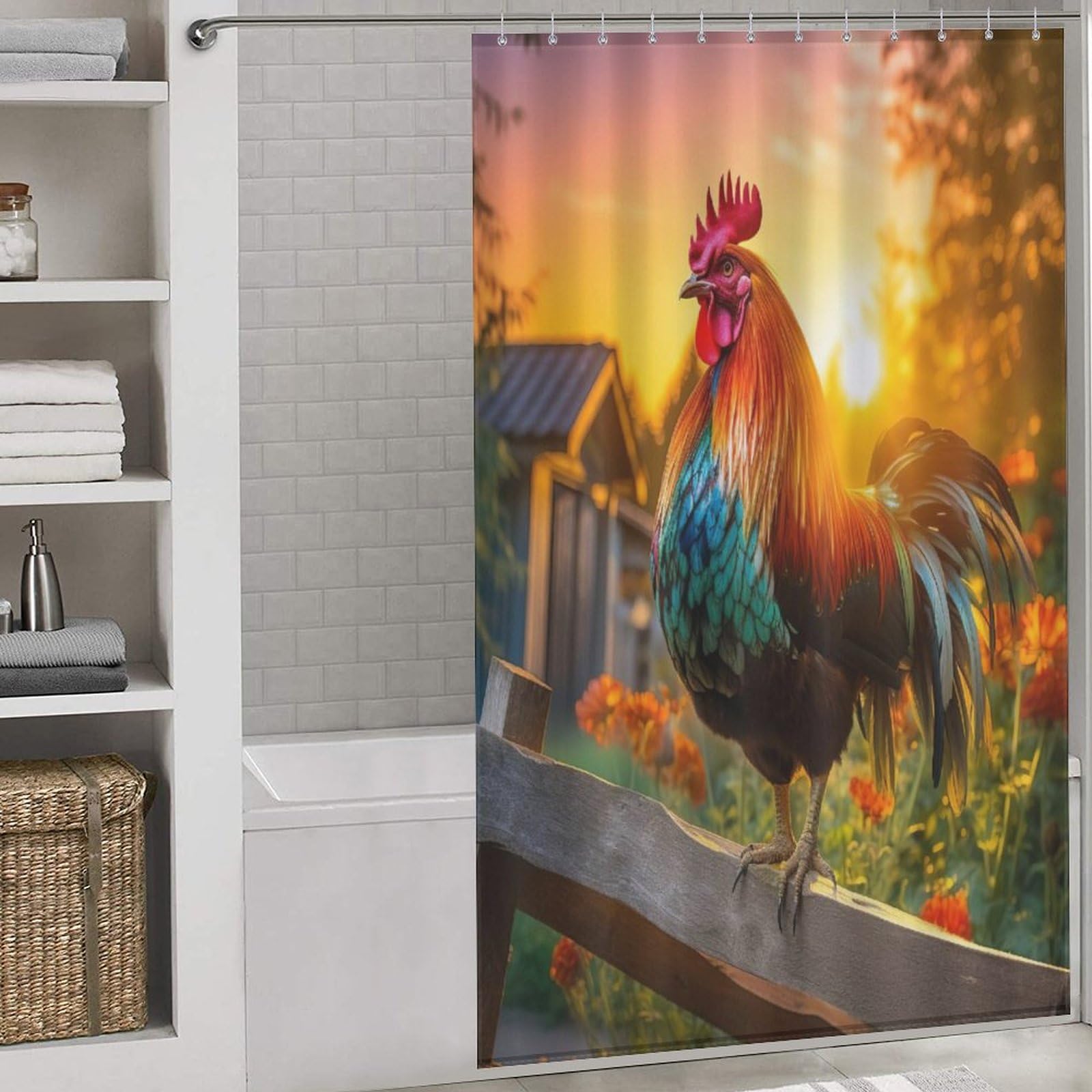 Rideau de douche imperméable en polyester Coq de 140x183 cm pour la salle de bain