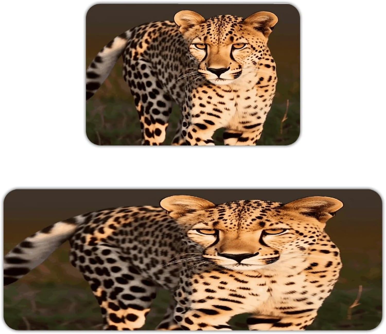 Wild Cheetah Kitchen Mat Washable Non Slip Rugs Soft Kitchen Mats for Floor Set of 2 PCS Cushioned Absorbent Runner Standing Rugs for Home Sink Laundry Office