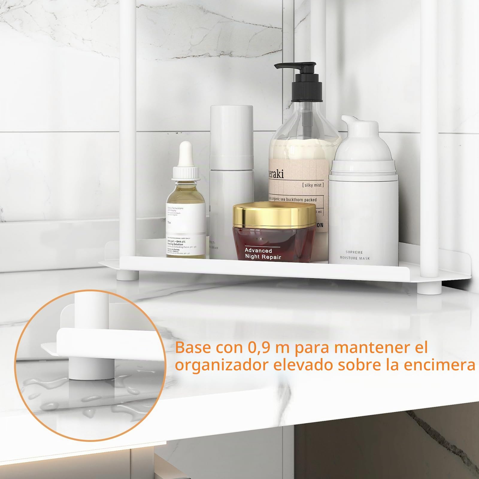 Jesginboo Organizador de encimera de baño de 2 niveles, estante esquinero organizador de tocador, cuidado de la piel, organizadores de encimera de maquillaje, cocina, almacenamiento de encimera de