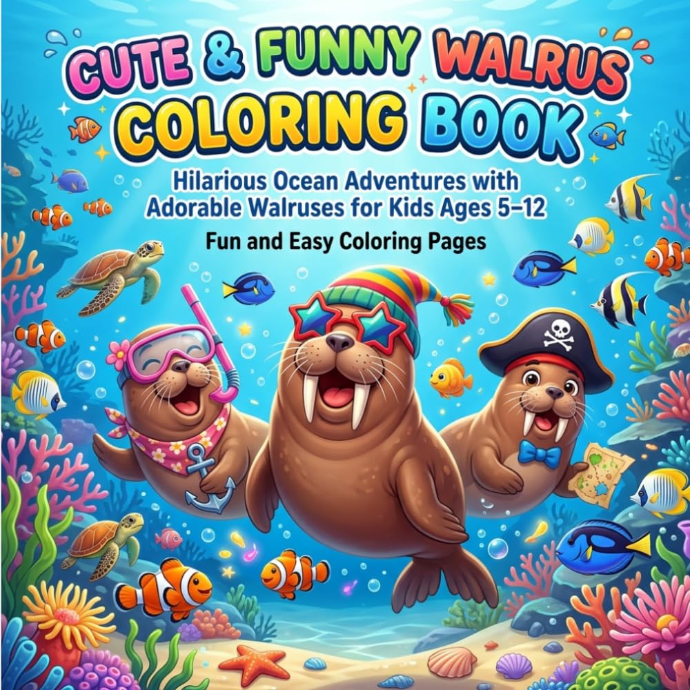 Cute & Funny Walrus Coloring Book: Hilarious Ocean Adventures with Adorable Walruses for Kids Ages 5–12 | Fun and Easy Coloring Pages