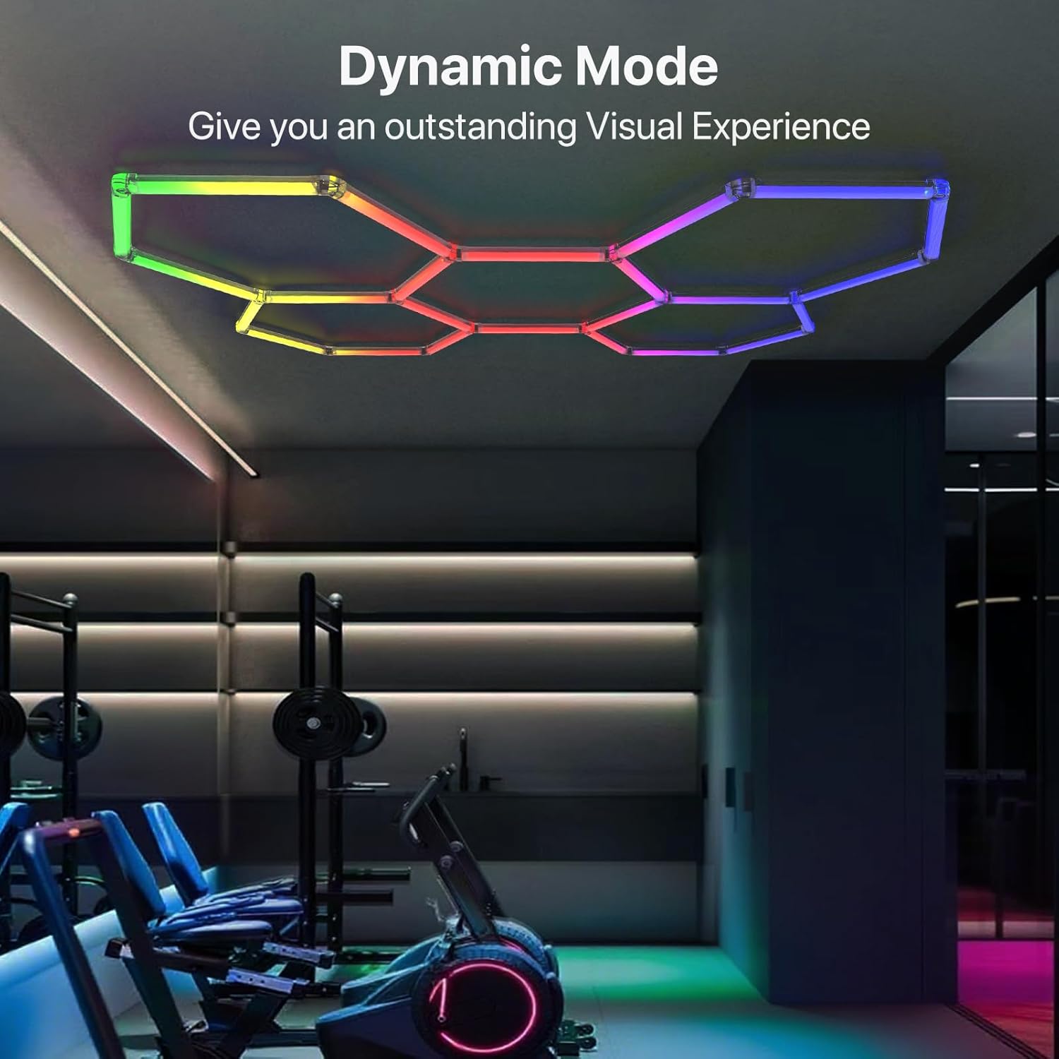 HYPERLITE Hexagon Garage Lights: 5 Grid RGB Hexagon LED Lights with Music Sync Mode, App & Remote Control, Multi-Color Honeycomb Light for Gaming Room, Gym, Garage
