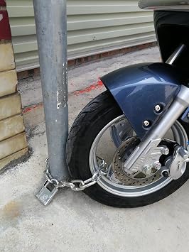 WANLIAN 8mm Stainless Steel Security Chain & 50mm Shrouded Padlock Kit (4 Keys) for Motorcycle, Bike, Door, Garage - Silver