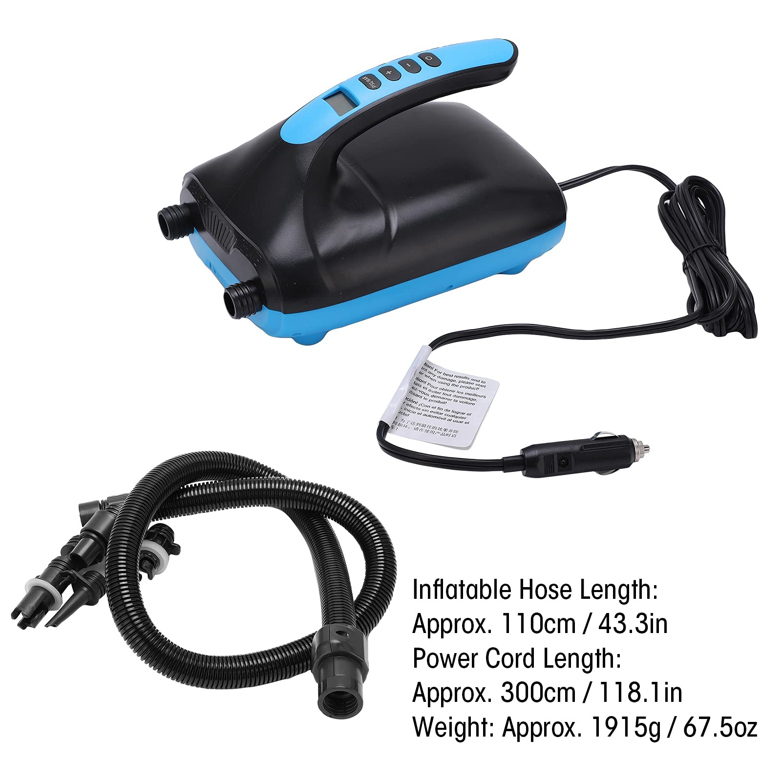 Elektryczna Pompa Powietrza do Pontonów, Wysokociśnieniowy Cyfrowy Wyświetlacz LCD o Mocy 20PSI, Pompka do Materaca, Przenośny Inflator 12 V DC z 5 Dyszami Desek Wiosłowych, łodzi, Tratw,