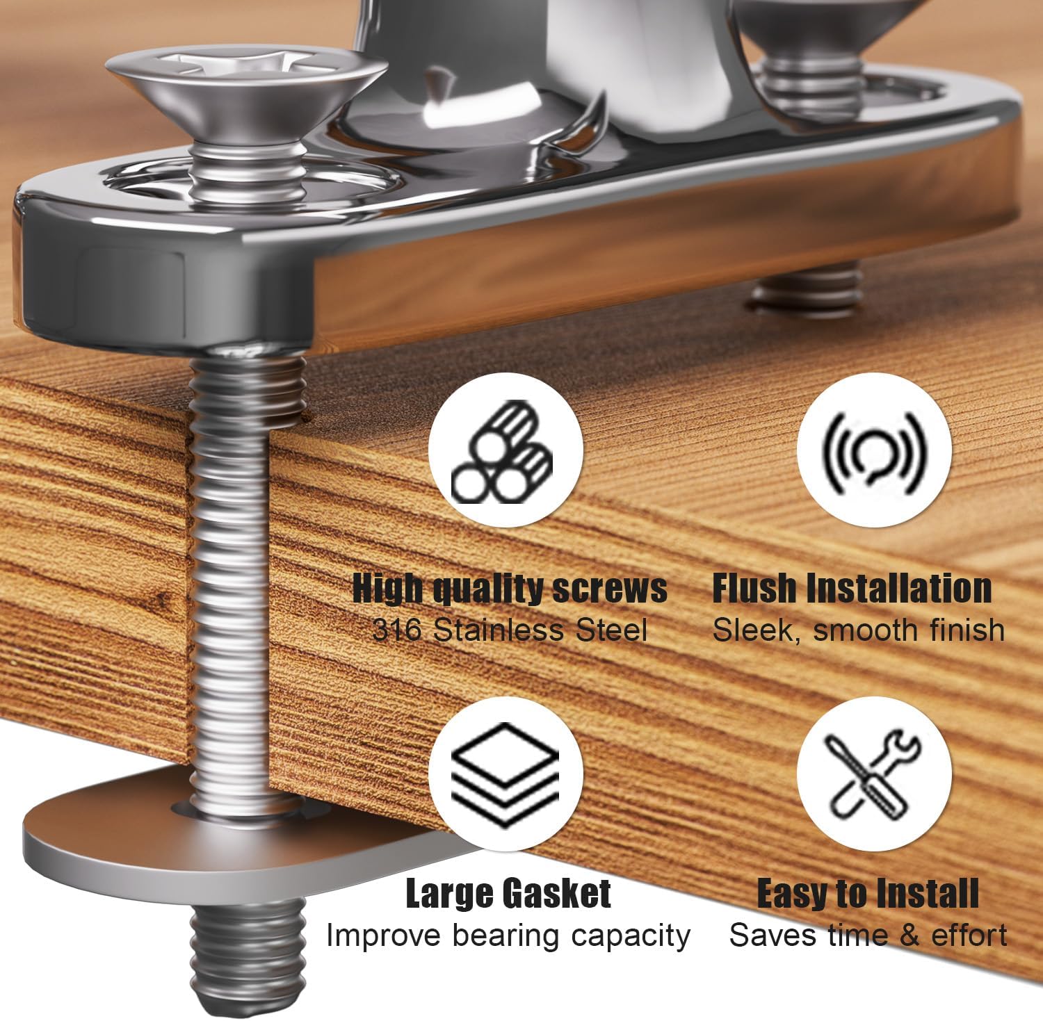 Boat Cleat, 4"/5"/6"/8"/10" Marine Grade 316 Stainless Steel Open Base Dock Cleat, Rope Cleat with Fasteners for Kayaks, Nautical Decor, 2 Pack/4 Pack