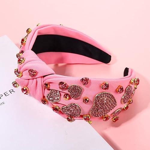 Miniatura 2 de HEIDKRUEGER Diadema para el día de San Valentín para mujer, diadema de corazón con diamantes de imitación, diadema anudada de cristal rojo y rosa,
