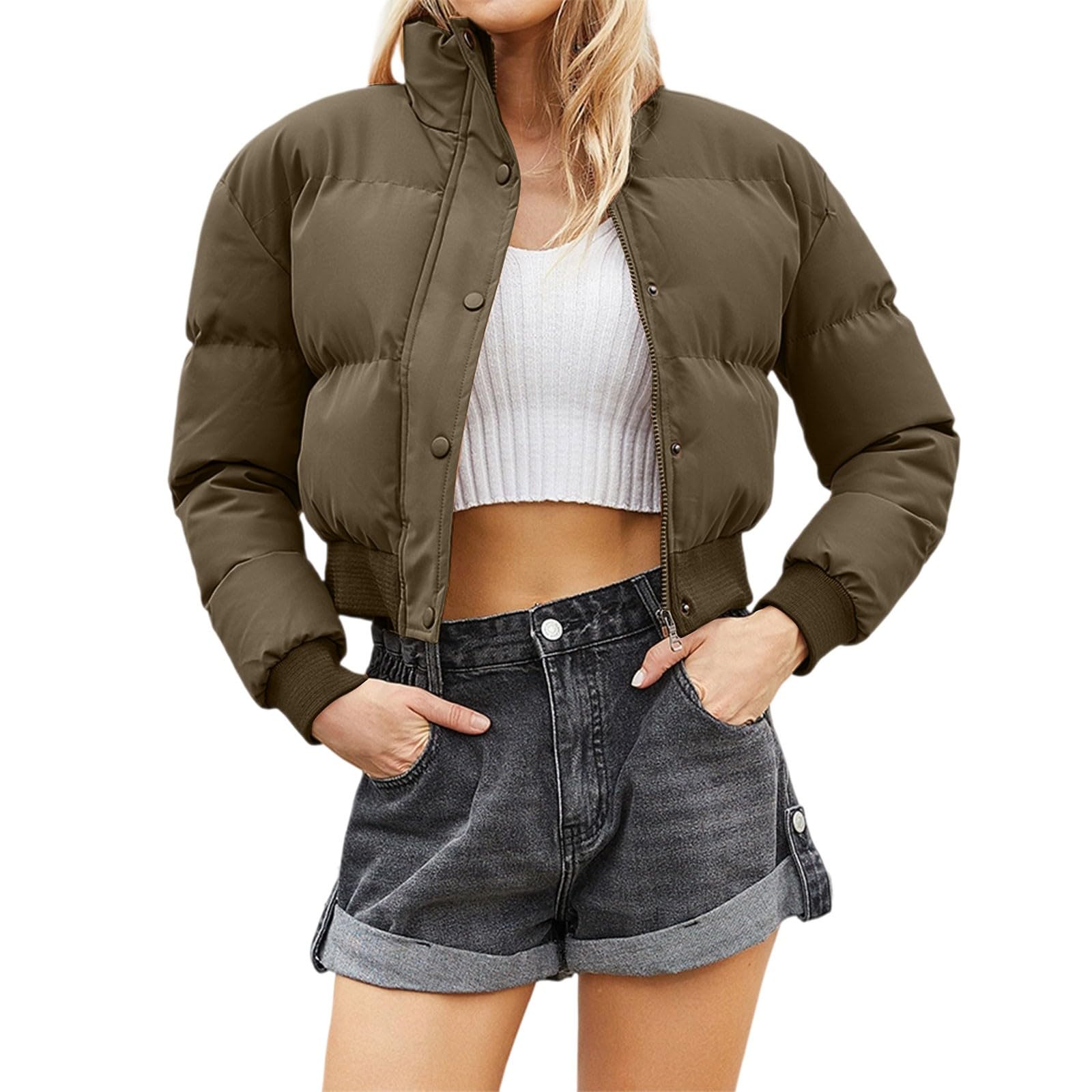 Genérico Chaqueta Mujer Invierno Plumas,Abrigo Corto De Invierno con Cuello Alto Informal Holgado De Manga Larga para Clima FríO Y Comodidad