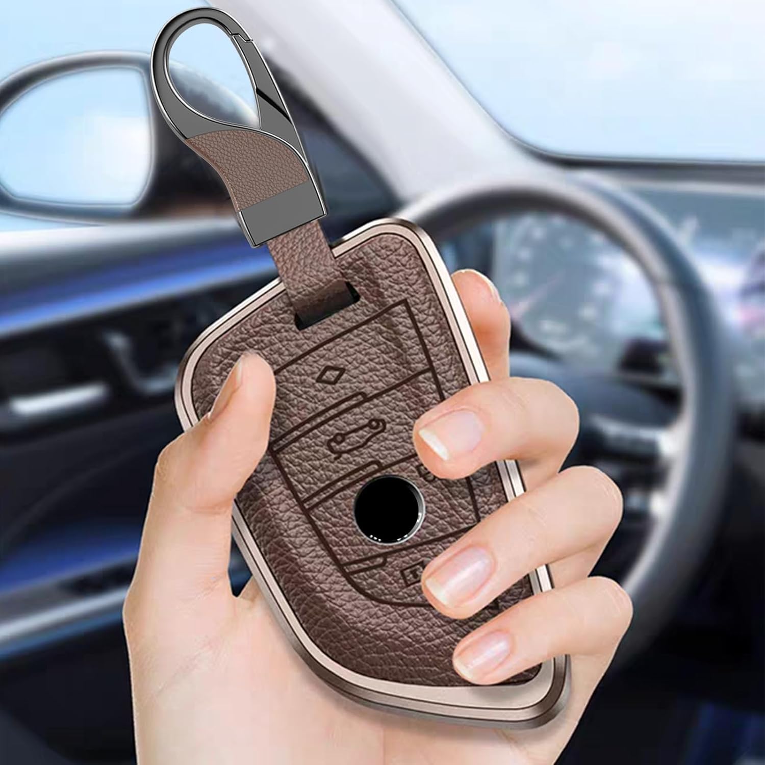 for BMW Key Fob Cover, Leather & Aluminum Full Protection Case – Premium Anti-Scratch Shell with Keychain, Compatible with 3 5 7 X M3 M4 M5 X1 X3 X5 Accessories (A-Black) - Image 6
