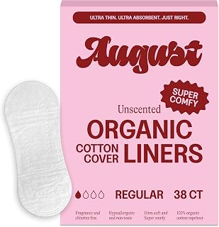 August Organic Panty Liners for Women and Anyone Who Menstruates, Made with Organic Cotton, 38 Daily Liners for Women, Toxin & Fragrance Free, Hypoallergenic Cotton