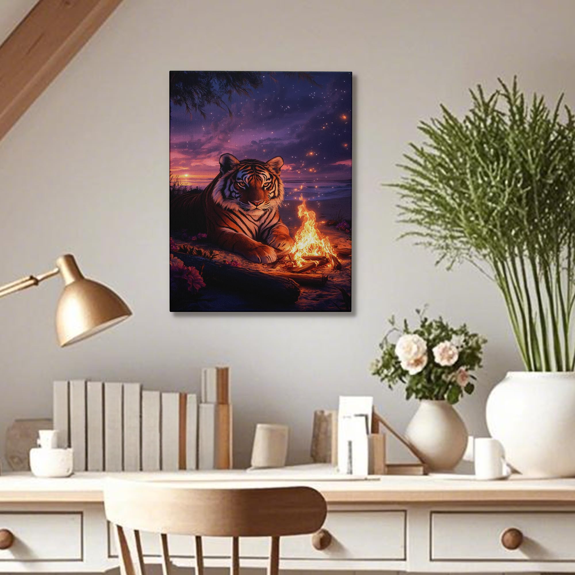 Amazon.com: Tropical Tiger Canvas Wall Art, Orange Black Majestic