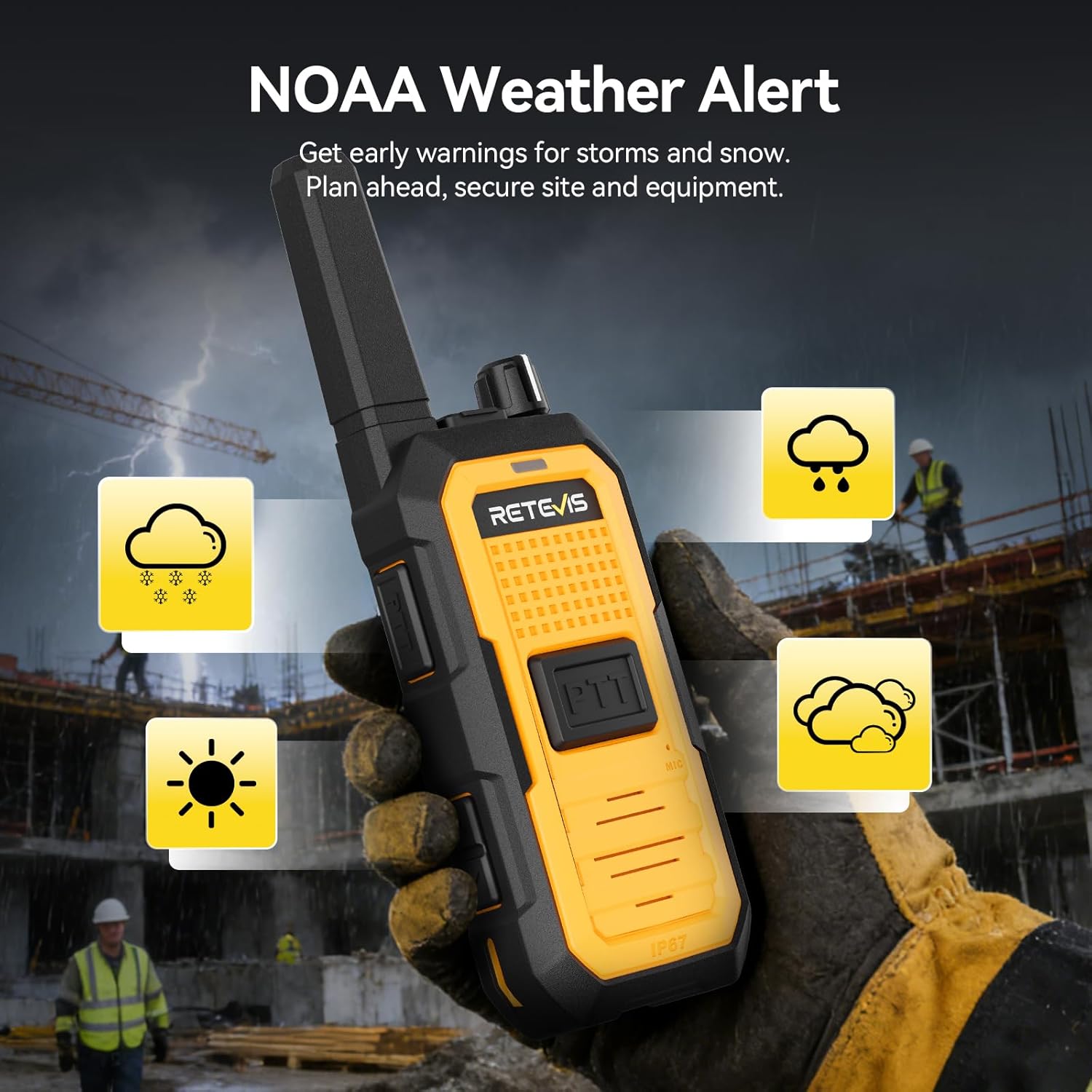 Retevis RB48A Industrial Noise Reduction Two Way Radios, IP67 Heavy Duty Walkie Talkies Long Range, Oversized Front PTT, Antenna ID Rings, 1000mW Speaker, 23-Hour Battery with Gang Charger(6 Pack)