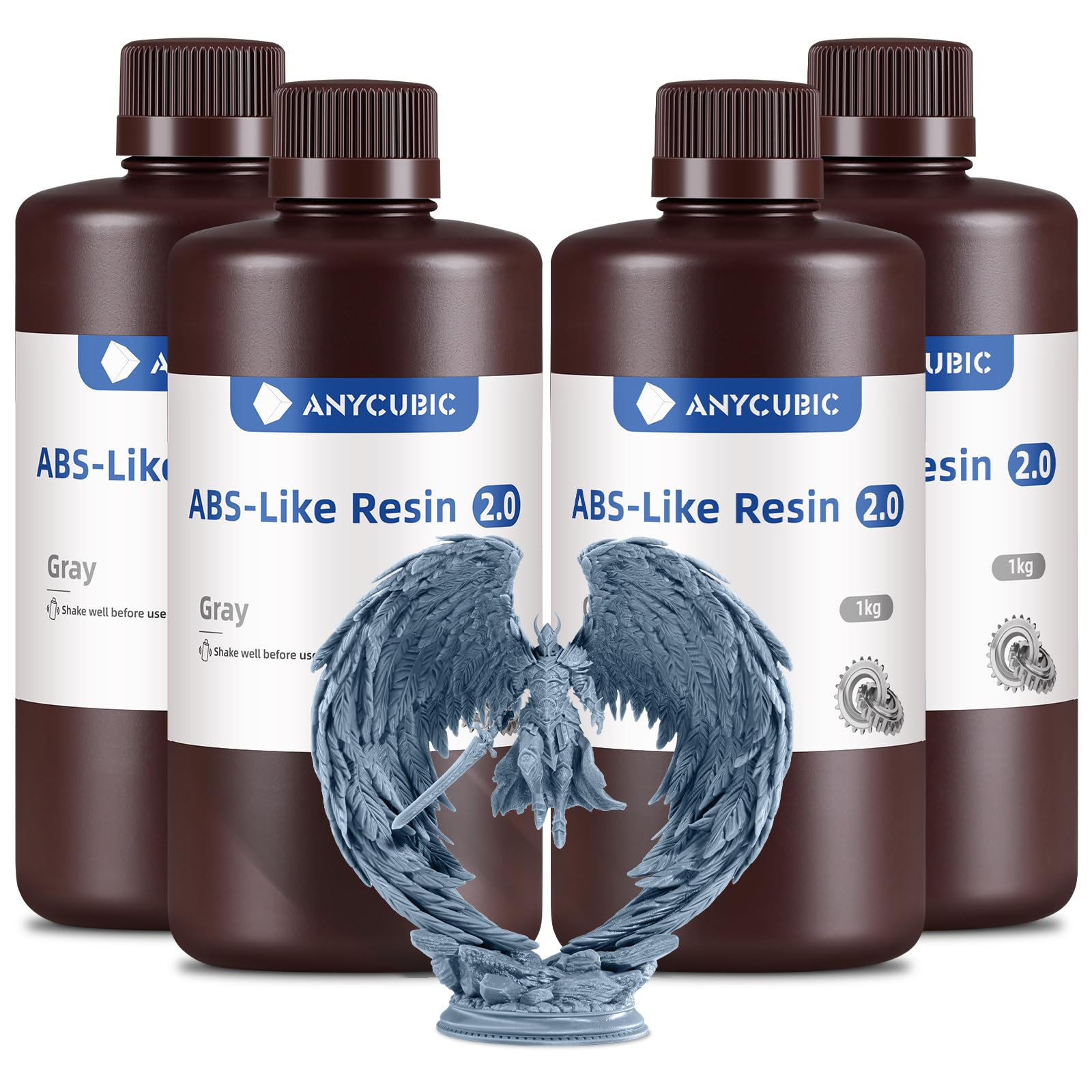 ANYCUBIC ABS-Like Resin 2.0, Resina per Stampanti 3D a Polimerizzazione Rapida con Elevata Resistenza e Resilienza, Elevata Durezza, Basso Odore, Compatibile con Tutte le Stampanti LCD, 4KG Grigio